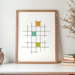 Affiche Lignes et Carrés Moderne Milieu de Siècle Coloré