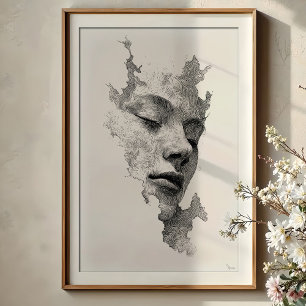 Affiche Lignes Hypnotiques : Portrait De Visage Monochrome