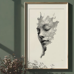 Affiche Lignes Hypnotiques : Portrait De Visage Monochrome