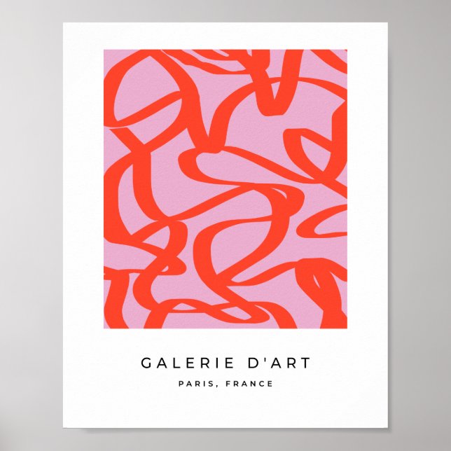 Affiche Lignes roses rétro Formes de pinceau Abstraites mo (Devant)