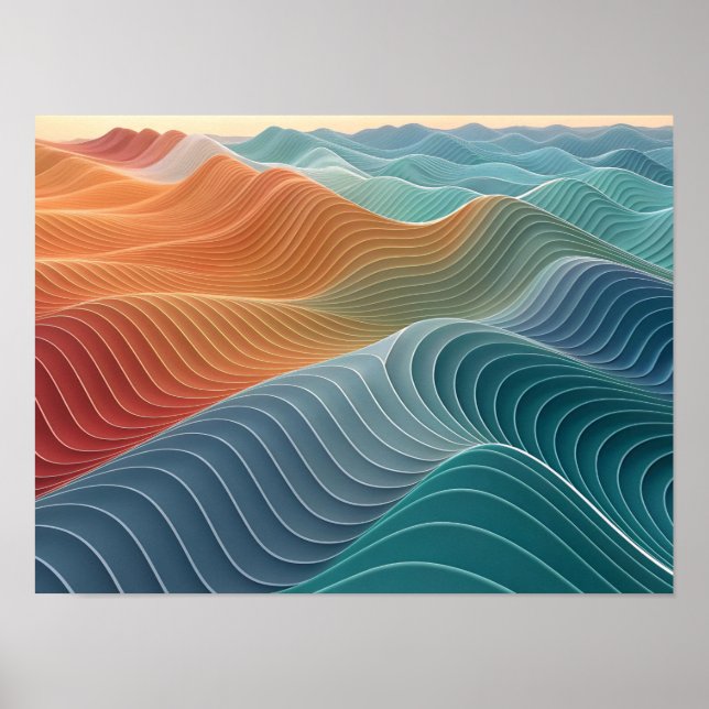 Affiche Lignes topographiques ondulées en 3D (Devant)
