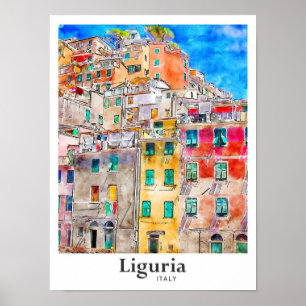 Affiche Ligurie Italie Voyage Aquarelle main tirée