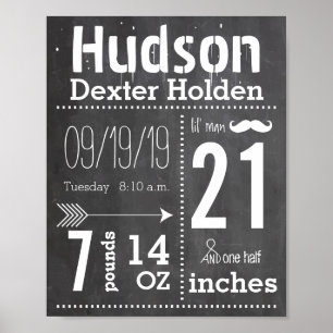 Affiche Lil Man Mustache Chalkboard Garçon Baby Stat Flèch