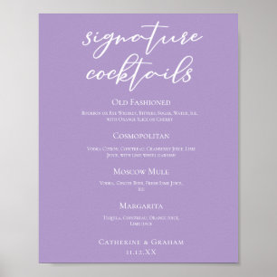 Affiche Lilac Purple Mariage Signature Cocktails Menu