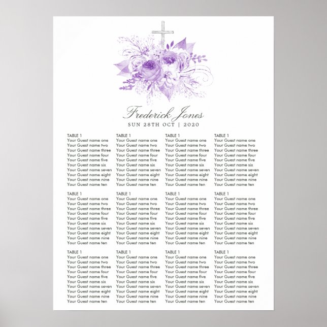 Affiche Lilas et argent floral baptême (Devant)