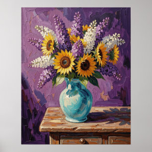 Affiche Lilas et Tournesols Design Botanique
