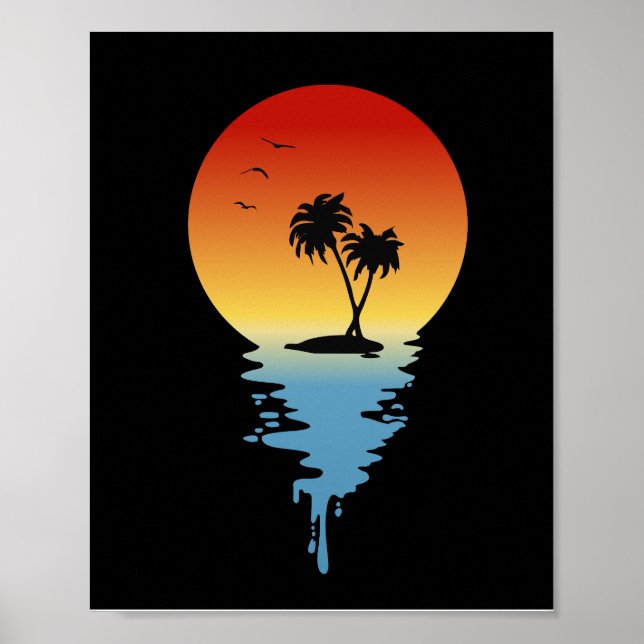 Affiche L'île au coucher du soleil avec des cocotiers (Devant)