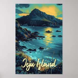 Affiche L'île de Jeju Corée du Sud Illustration de voyage 
