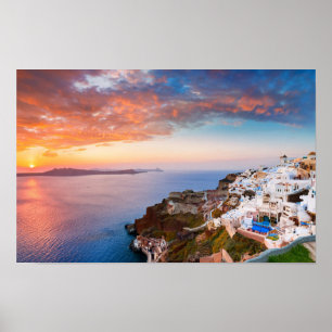 Affiche L'île de Santorin en Grèce au coucher du soleil