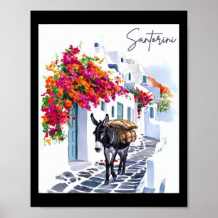 Affiche L'Île Grecque Santorin Donkey Dans Le Grec Traditi