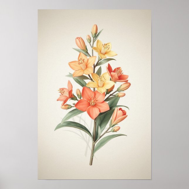 Affiche Lilies Botaniques Corail et Crème (Devant)