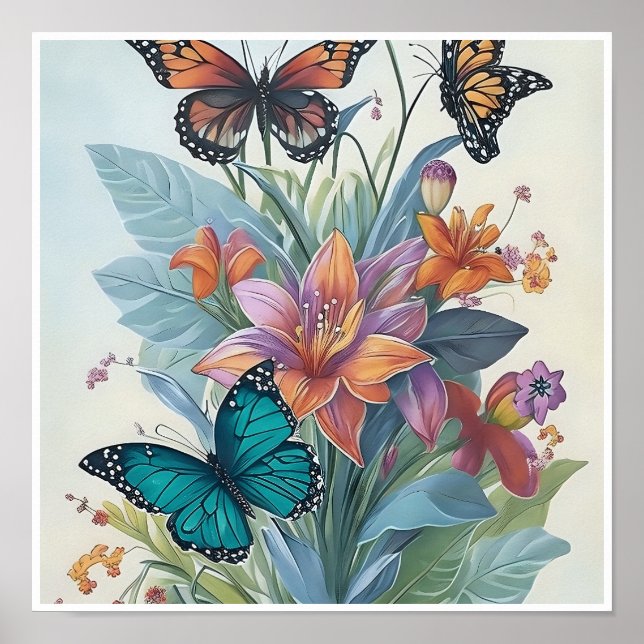 Affiche Liliums et Papillons Colorés (Devant)