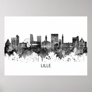 Affiche Lille France Skyline BW