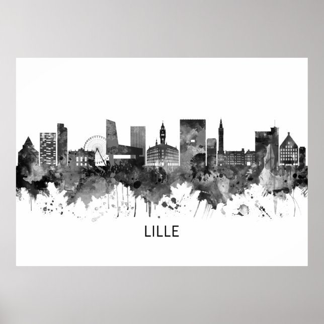 Affiche Lille France Skyline BW (Devant)