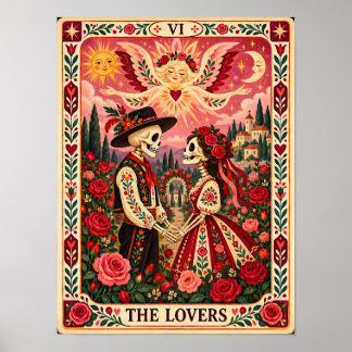 Affiche L'illustration de la carte de tarot des Amoureux p