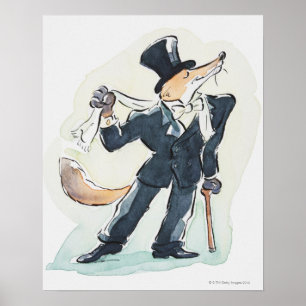 Affiche L'illustration d'un renard s'est habillée dans le
