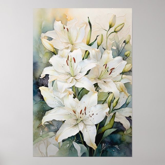 Affiche Lily’s Embrace - Fleurs aquarelles - Art Floral (Devant)