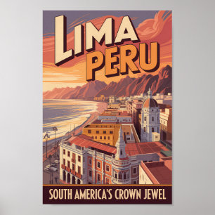 Affiche Lima Pérou Côte Illustration Art de Voyage Vintage