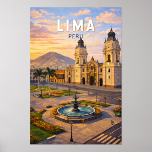 Affiche Lima Pérou Illustration Voyage Art Vintage