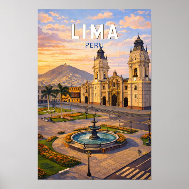 Affiche Lima Pérou Illustration Voyage Art Vintage (Devant)