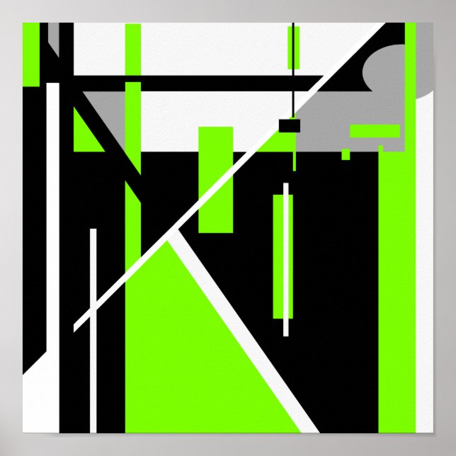 Affiche Lime Vert, Gris, Noir Géométrique Design abstrait (Devant)