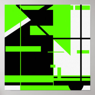 Affiche Lime Vert noir sur blanc Abstrait MCM design