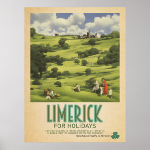 Affiche Limerick Irlande, Retro Irish Travel Advert