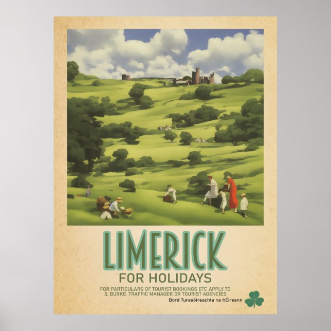 Affiche Limerick Irlande, Retro Irish Travel Advert (Devant)