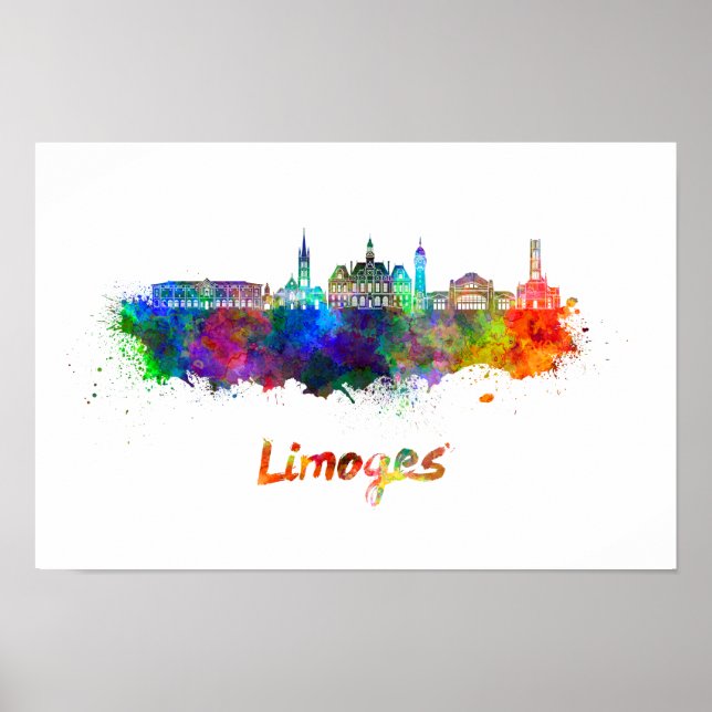 Affiche Limoges skyline in watercolor (Devant)