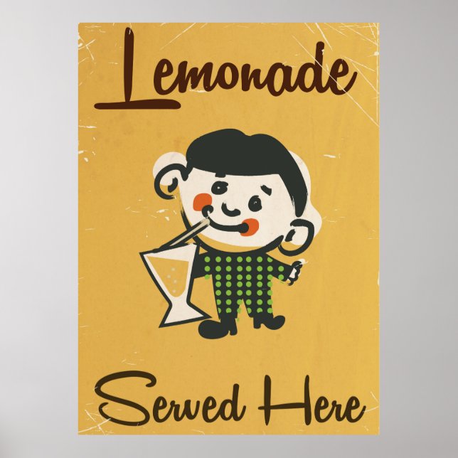 Affiche Limonade servie ici publicité vintage de boissons (Devant)