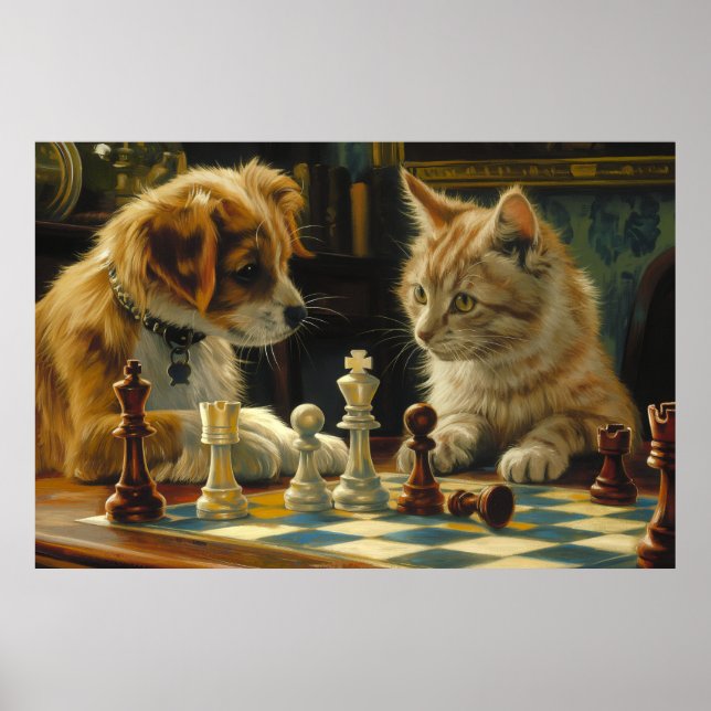 Affiche L'impasse des boursiers | Chat et chien jouer aux  (Devant)