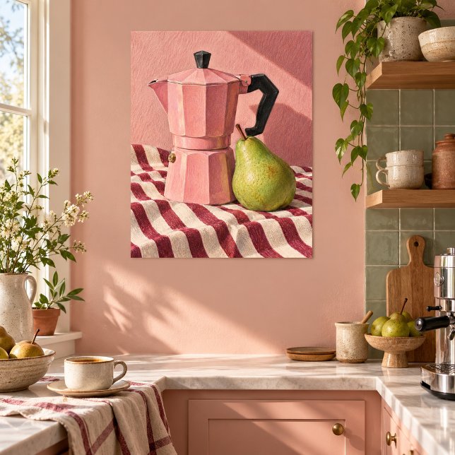 Affiche L'impression d'art de la cafetière rose (Unframed paper art print. All texture effects are printed. Room styling props are not included.)