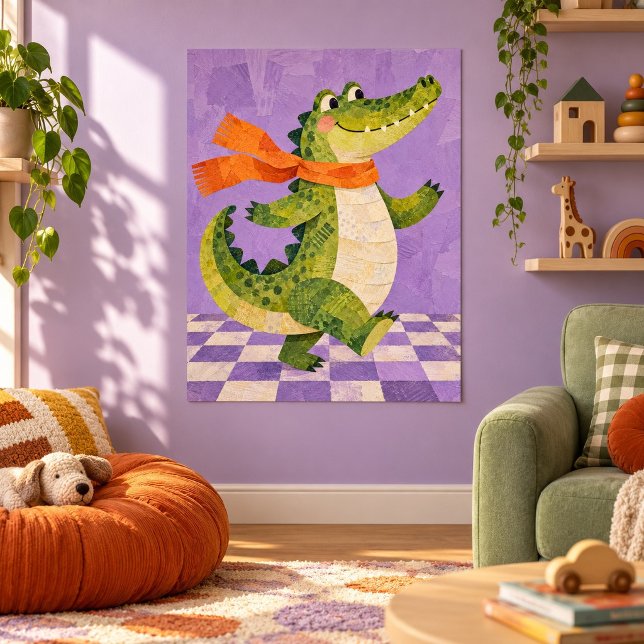 Affiche L'impression d'art du crocodile amical (Unframed paper art print. All texture effects are printed. Room styling props are not included.)
