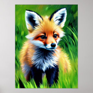 Affiche L'impressionniste renard de bébé dans la forêt