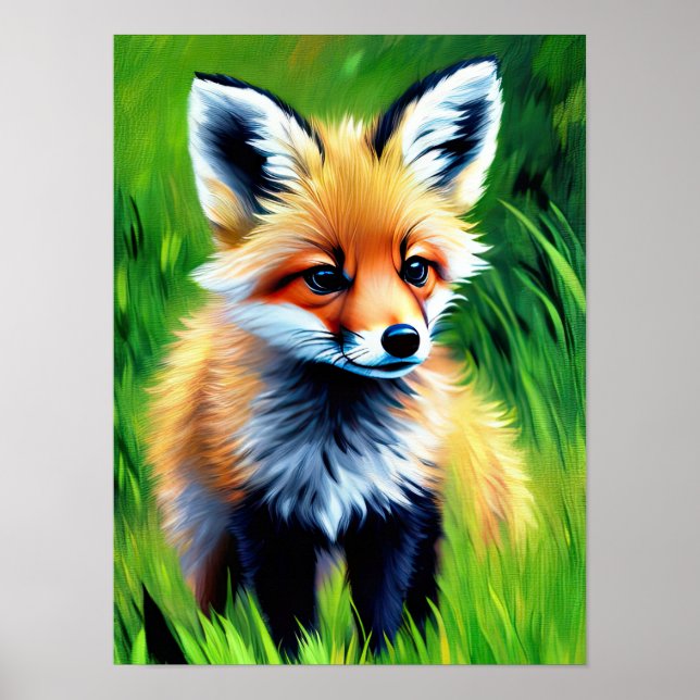 Affiche L'impressionniste renard de bébé dans la forêt (Devant)