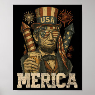 Affiche Lincoln 4 juillet Merica Abe Boys Hommes Femmes Am