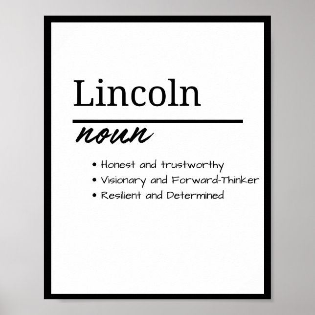Affiche Lincoln, Garçon Personnalisé Nom Définition (Devant)