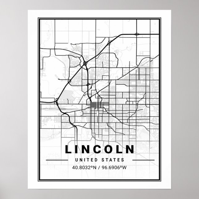 Affiche Lincoln Nebraska USA Travel City Plan (Devant)