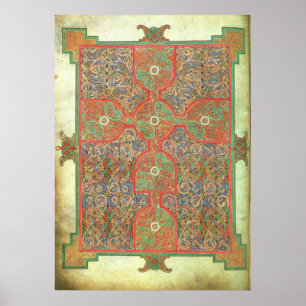 Affiche Lindisfarne Evangiles page de tapis A.D. 698