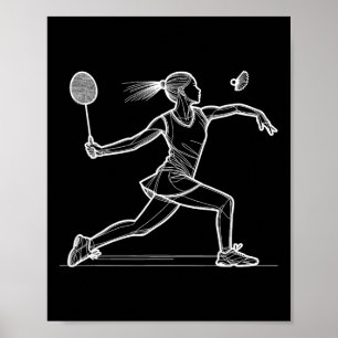 Affiche Line Art Badminton Joueuse Navette Femmes Badminto