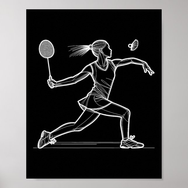 Affiche Line Art Badminton Joueuse Navette Femmes Badminto (Devant)