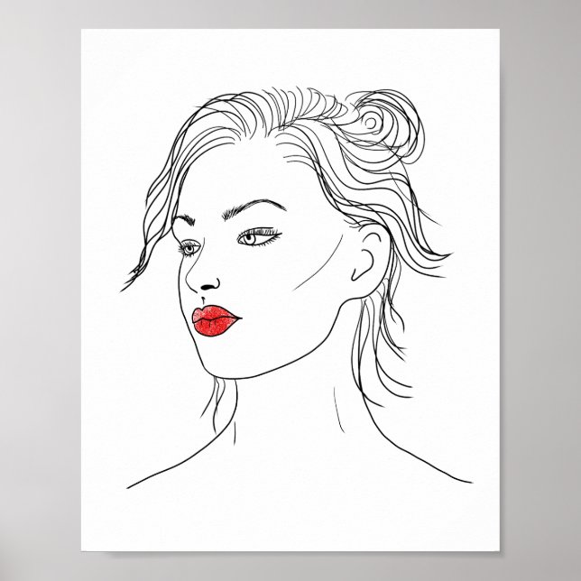Affiche Line Art | Femme en rouge (Devant)