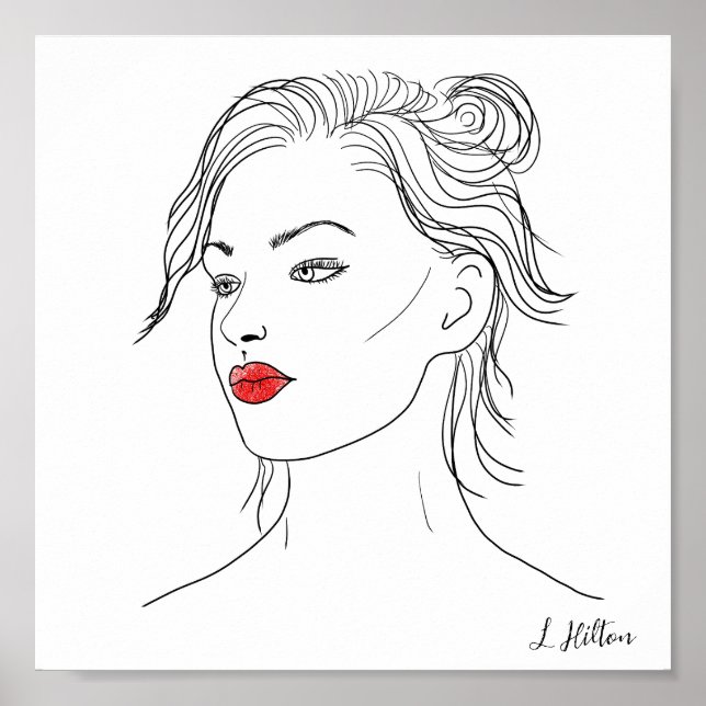 Affiche Line Art | Femme en rouge (Devant)