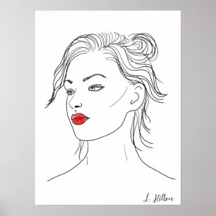 Affiche Line Art Femme en rouge