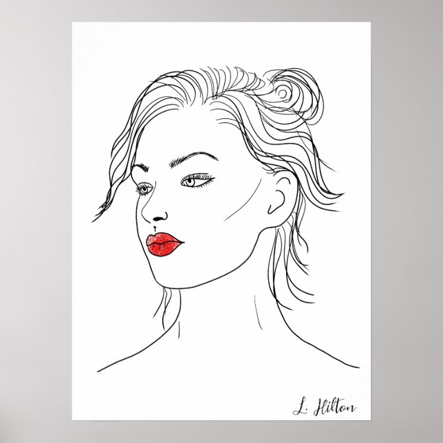 Affiche Line Art | Femme en rouge (Devant)
