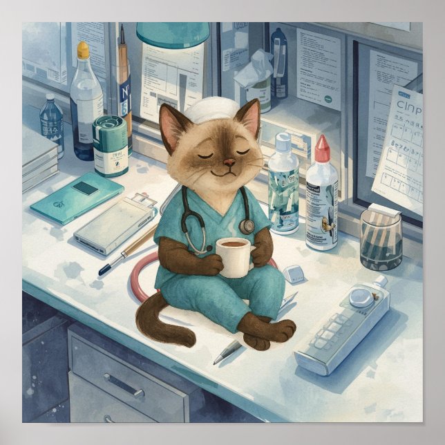 Affiche L'infirmière a une pause café (Devant)