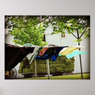 Affiche Linge amish et chariot à foin