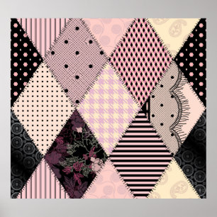 Affiche Lingerie textile : Patchwork Motif Vintage