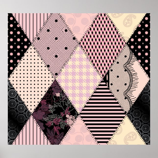 Affiche Lingerie textile : Patchwork Motif Vintage (Devant)