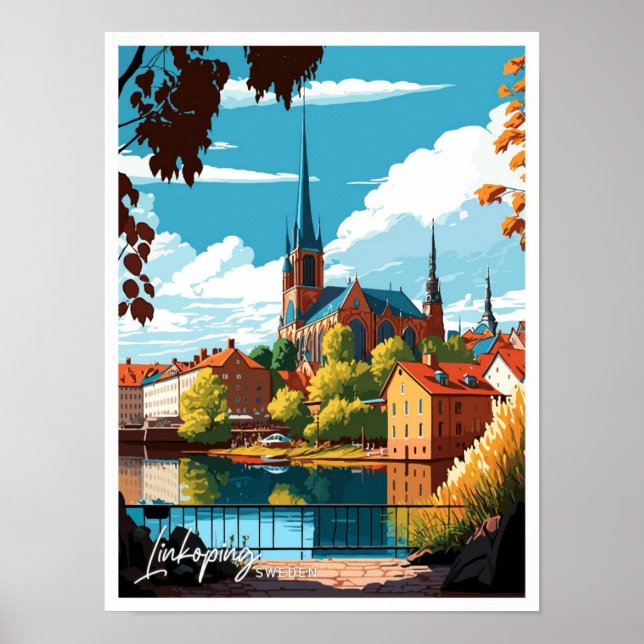 Affiche Linkoping Suède Voyage Vintage Illustration (Devant)
